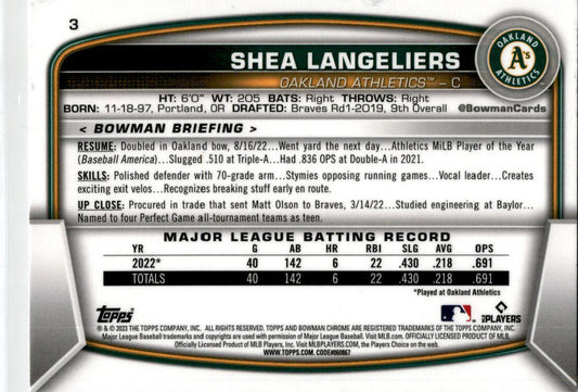 2023 Bowman Chrome Mojo Refractor #3 Shea Langeliers Rookie Oakland Athletics