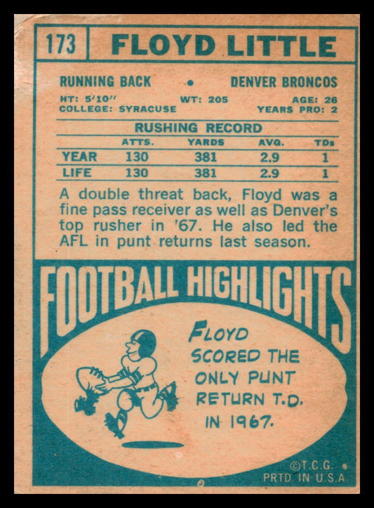 1968 Topps #173 Floyd Little Rookie Denver Broncos