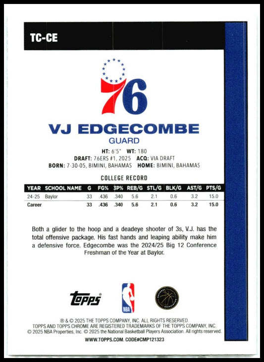 2025-26 Topps 1980-81 Topps Chrome Mojo #TC-CE VJ Edgecombe Philadelphia 76ers