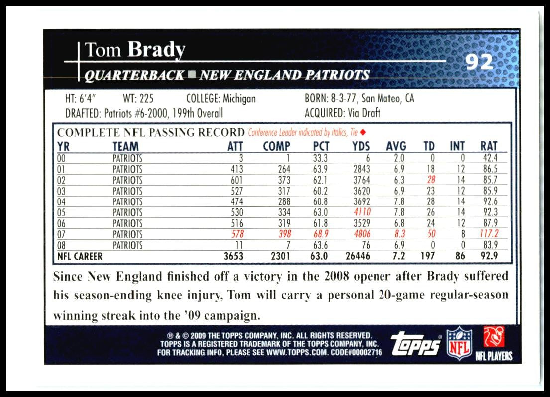 2009 Topps Kickoff #92 Tom Brady New England Patriots