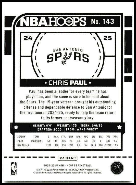 2024-25 Hoops Purple #143 Chris Paul San Antonio Spurs