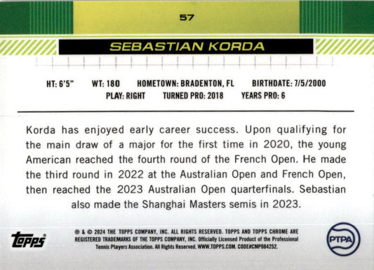 2024 Topps Chrome Tennis #57 Sebastian Korda