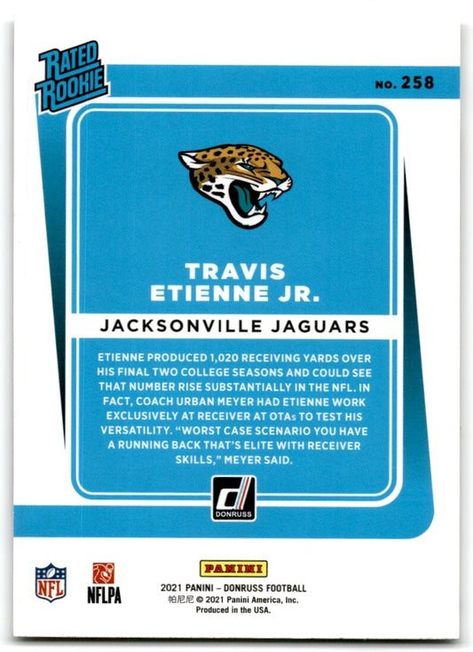 2021 Donruss Rated Rookie Travis Etienne Jr. Rookie Jacksonville Jaguars #258