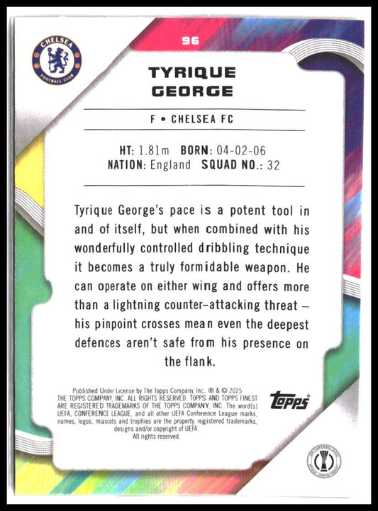 Tyrique George #96 2024-25 Finest UEFA Club Competitions Rookie RC