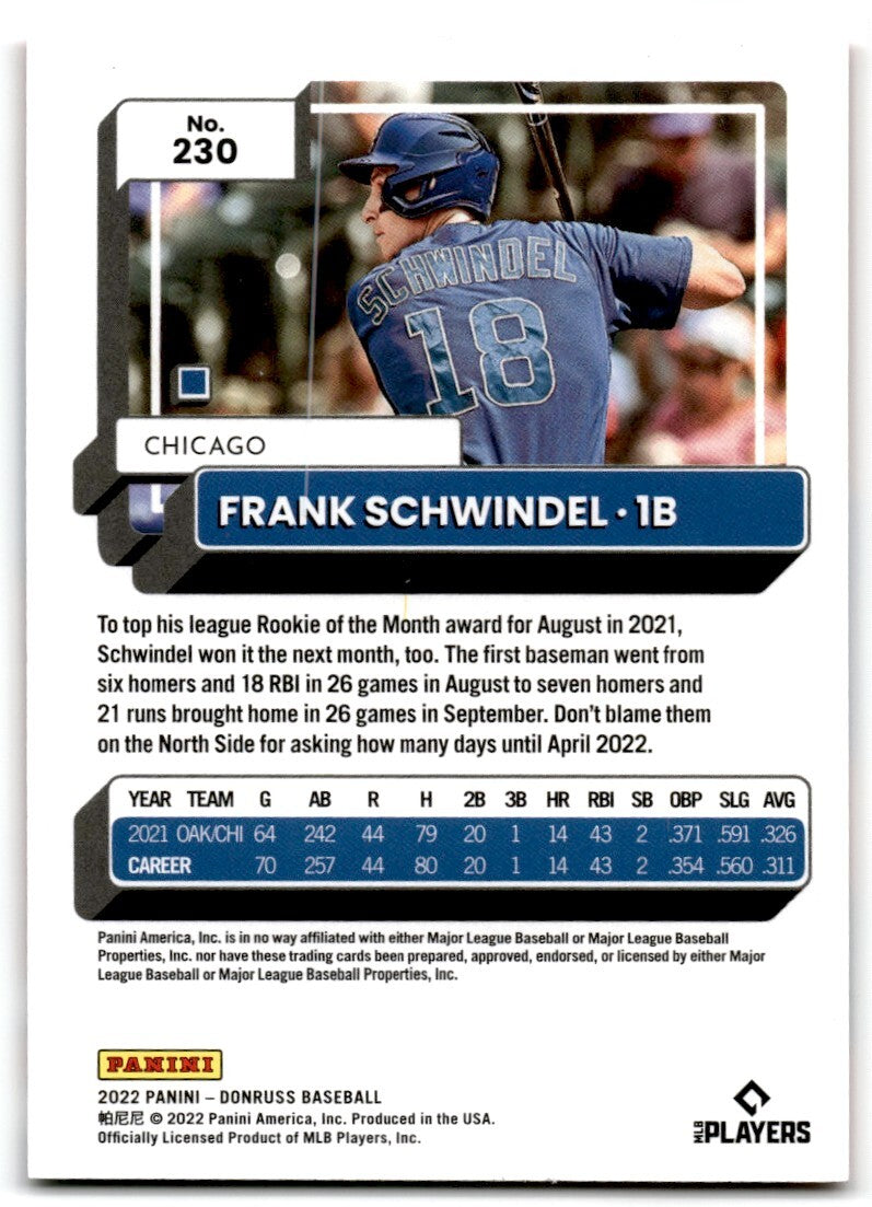2022 Donruss Frank Schwindel Chicago Cubs #230