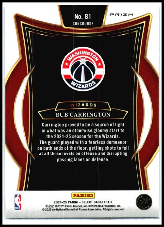 2024-25 Panini Select Blue Cracked Ice Prizm #81 Bub Carrington Rookie Wizards