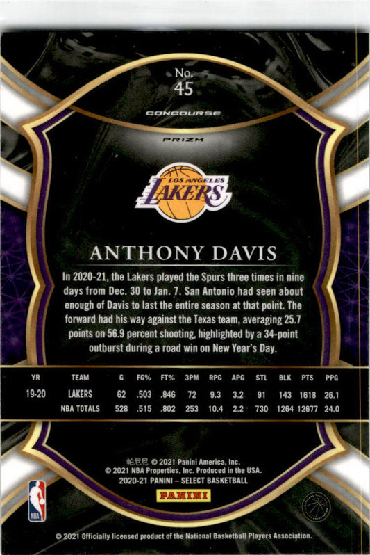 2020-21 Panini Select Blue #45 Anthony Davis Los Angeles Lakers
