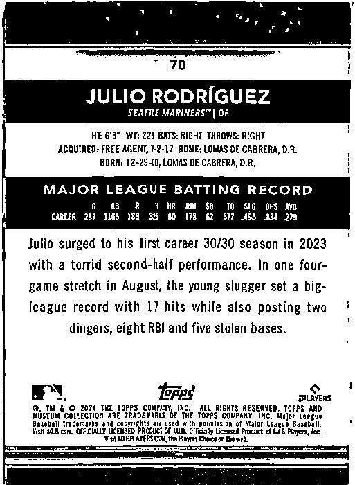 2024 Topps Museum Collection #70 Julio Rodríguez Seattle Mariners