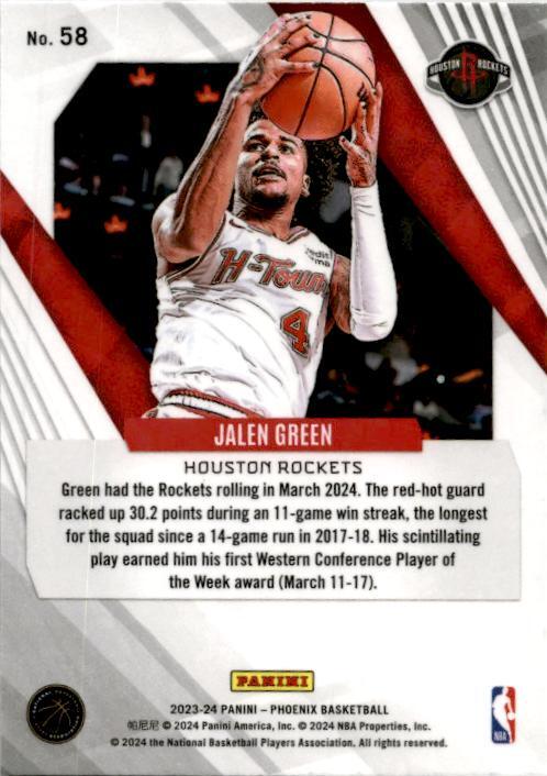2023-24 Panini Phoenix Phoenix Blue Ice #58 Jalen Green Houston Rockets