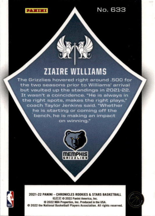 2021 Panini Chronicles Rookies & Stars #633 Ziaire Williams RC Memphis Grizzlie