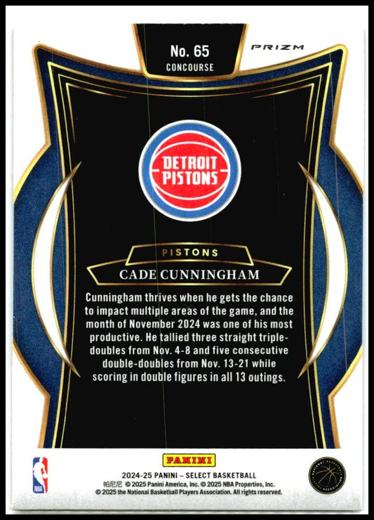 2024-25 Panini Select Red Cracked Ice Prizm #65 Cade Cunningham Detroit Pistons