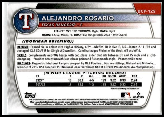 2025 Bowman Reptilian #BCP-125 Alejandro Rosario Rangers