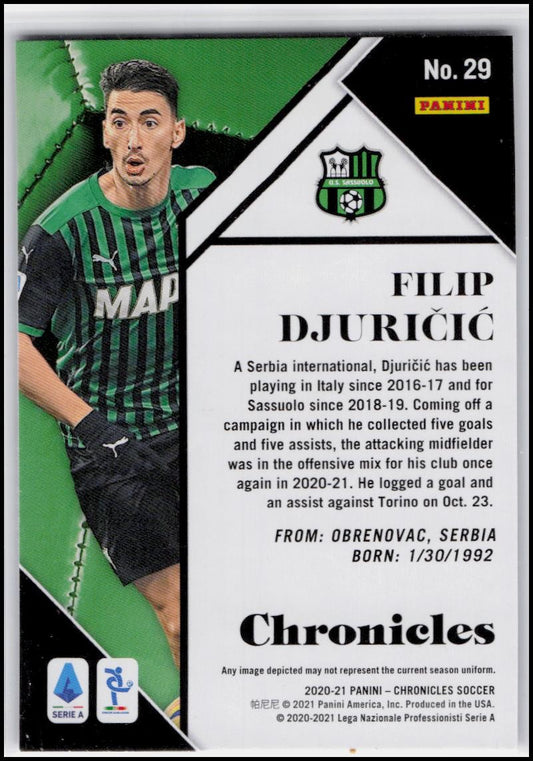 2020-21 Panini Chronicles #29 Filip Djuricic Chronicles Serie A Purple Astro