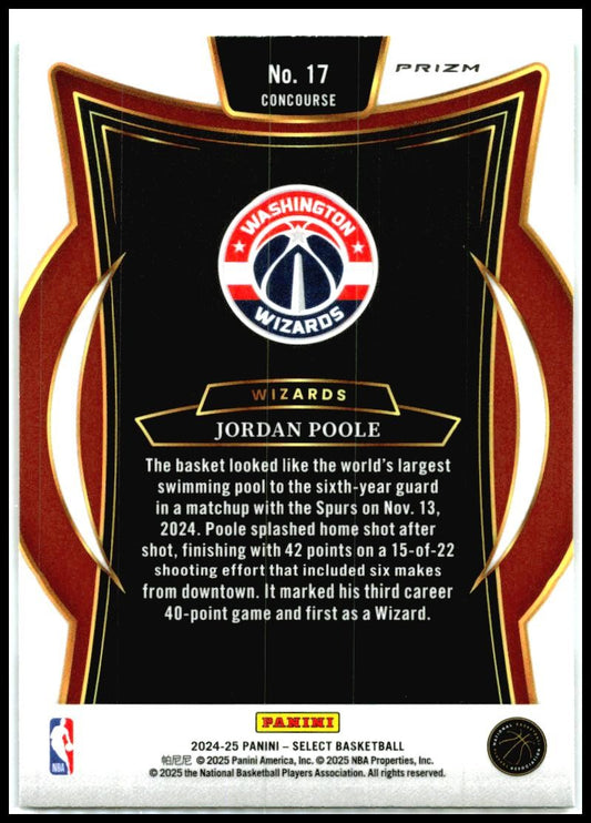 2024-25 Panini Select Green White Purple #17 Jordan Poole Washington Wizards
