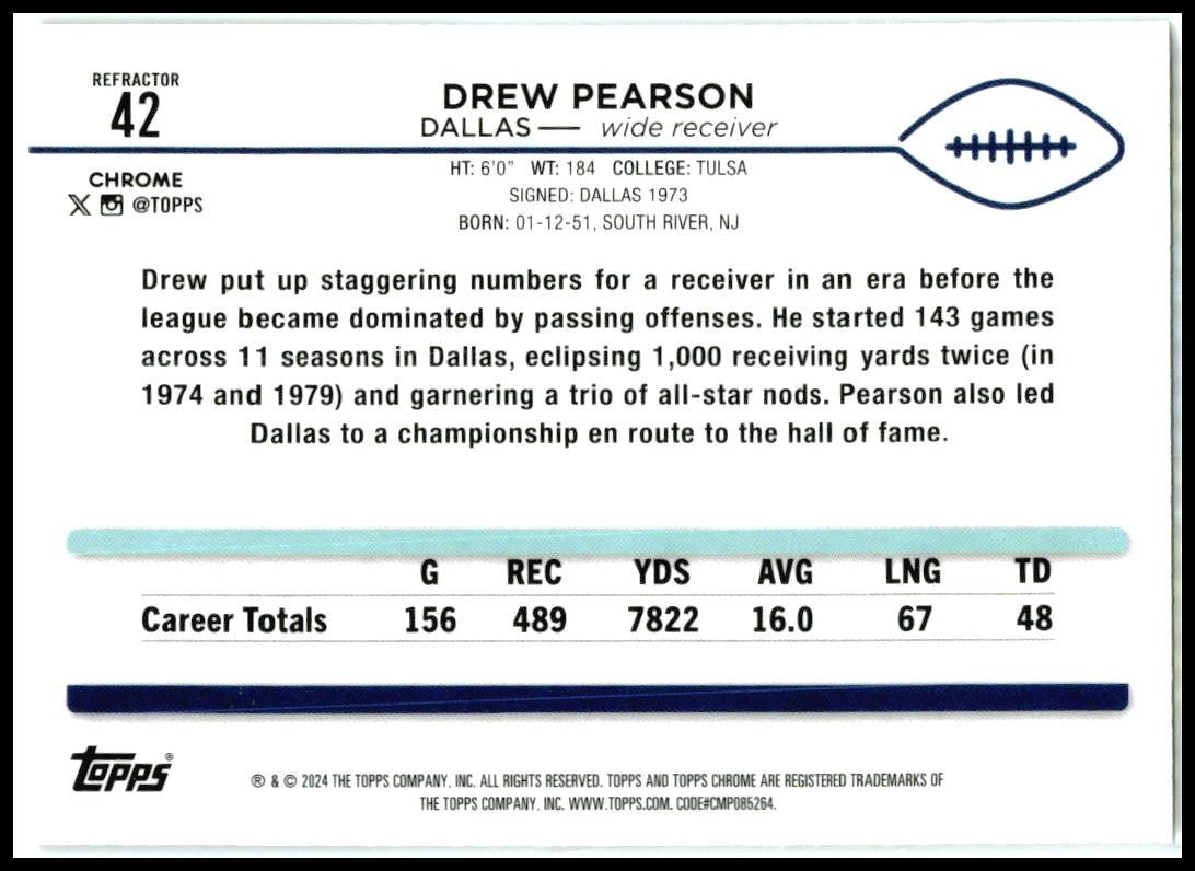 2024 Topps Chrome Refractor #42 Drew Pearson Dallas Cowboys