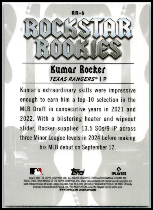 2025 Bowman Rockstar Rookies #RR-6 Kumar Rocker Rangers