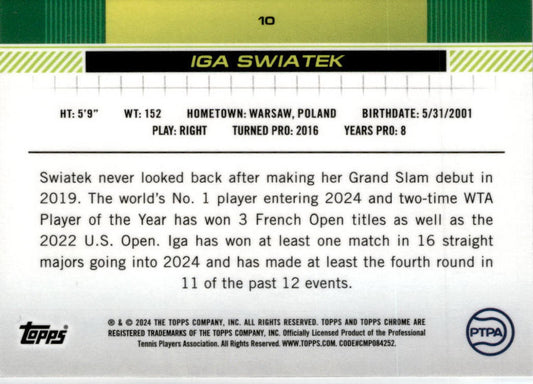 2024 Topps Chrome Tennis #10 Iga Swiatek