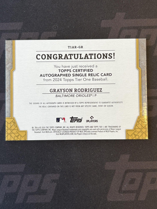 2024Topps Tier One Auto Single Relic /149 #TIAR-GR Grayson Rodriguez Orioles