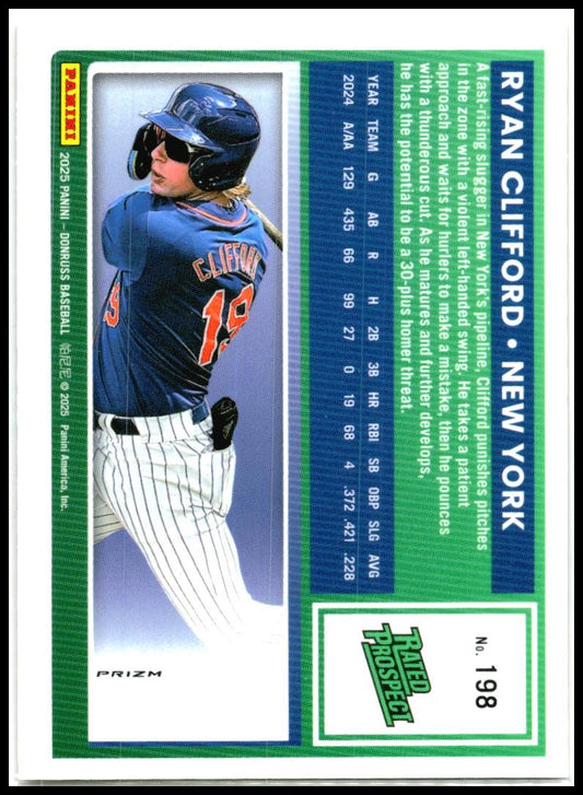 2025 Donruss Optic Orange Velocity #198 Ryan Clifford New York Mets