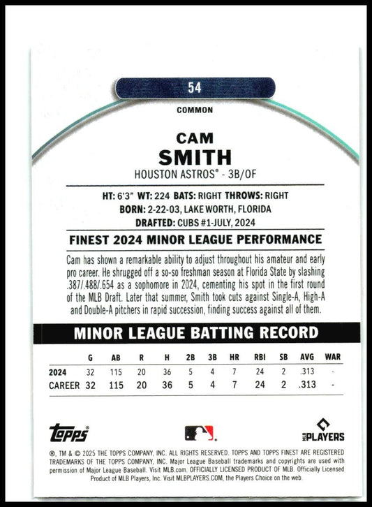 2025 Finest Checkerboard #54 Cam Smith Rookie Houston Astros