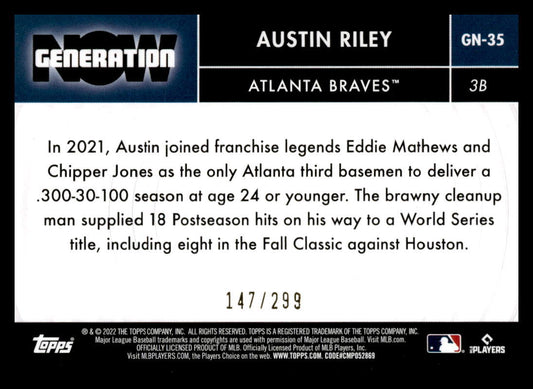 2022 Topps Series 2 Generation Now #GN-35 Austin Riley