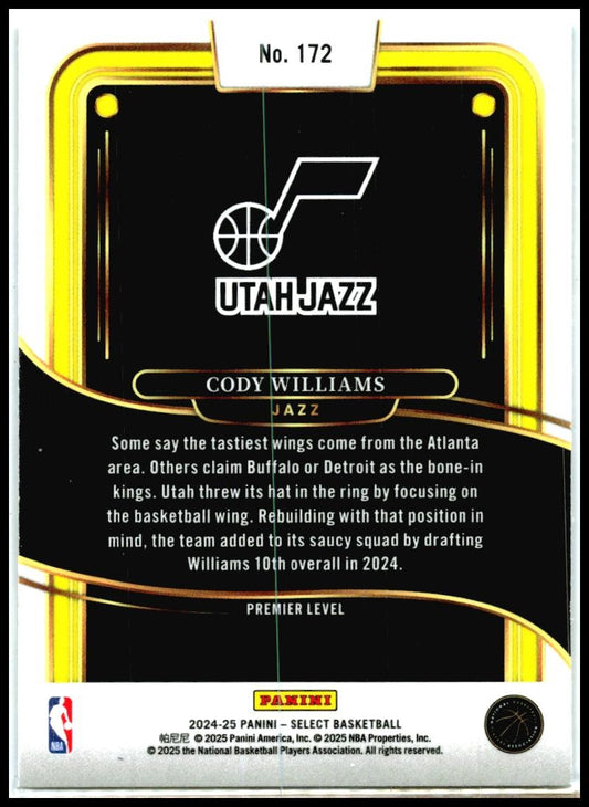 2024-25 Panini Select Blue #172 Cody Williams Rookie Utah Jazz