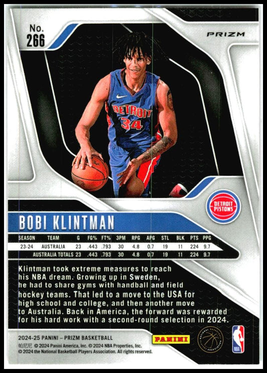 2024-25 Panini Prizm Prizms Pink Ice #266 Bobi Klintman Detroit Pistons