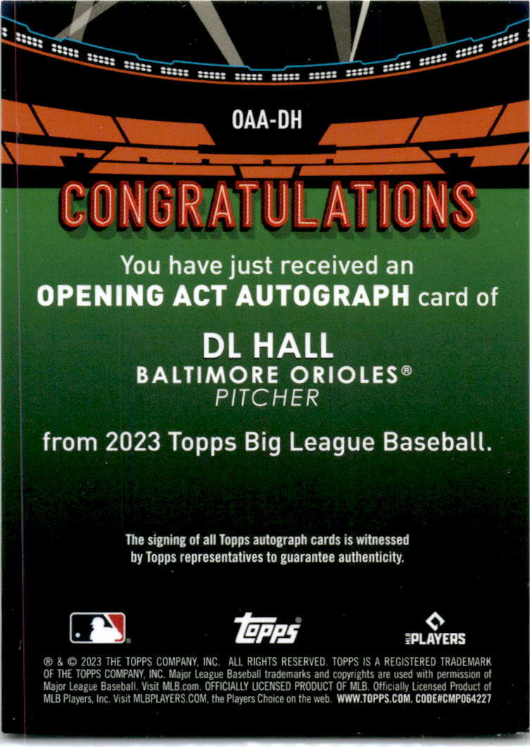 2023 Topps Big League #OAA-CC DL Hall Auto  Arizona Diamondbacks
