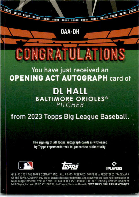 2023 Topps Big League #OAA-CC DL Hall Auto  Arizona Diamondbacks