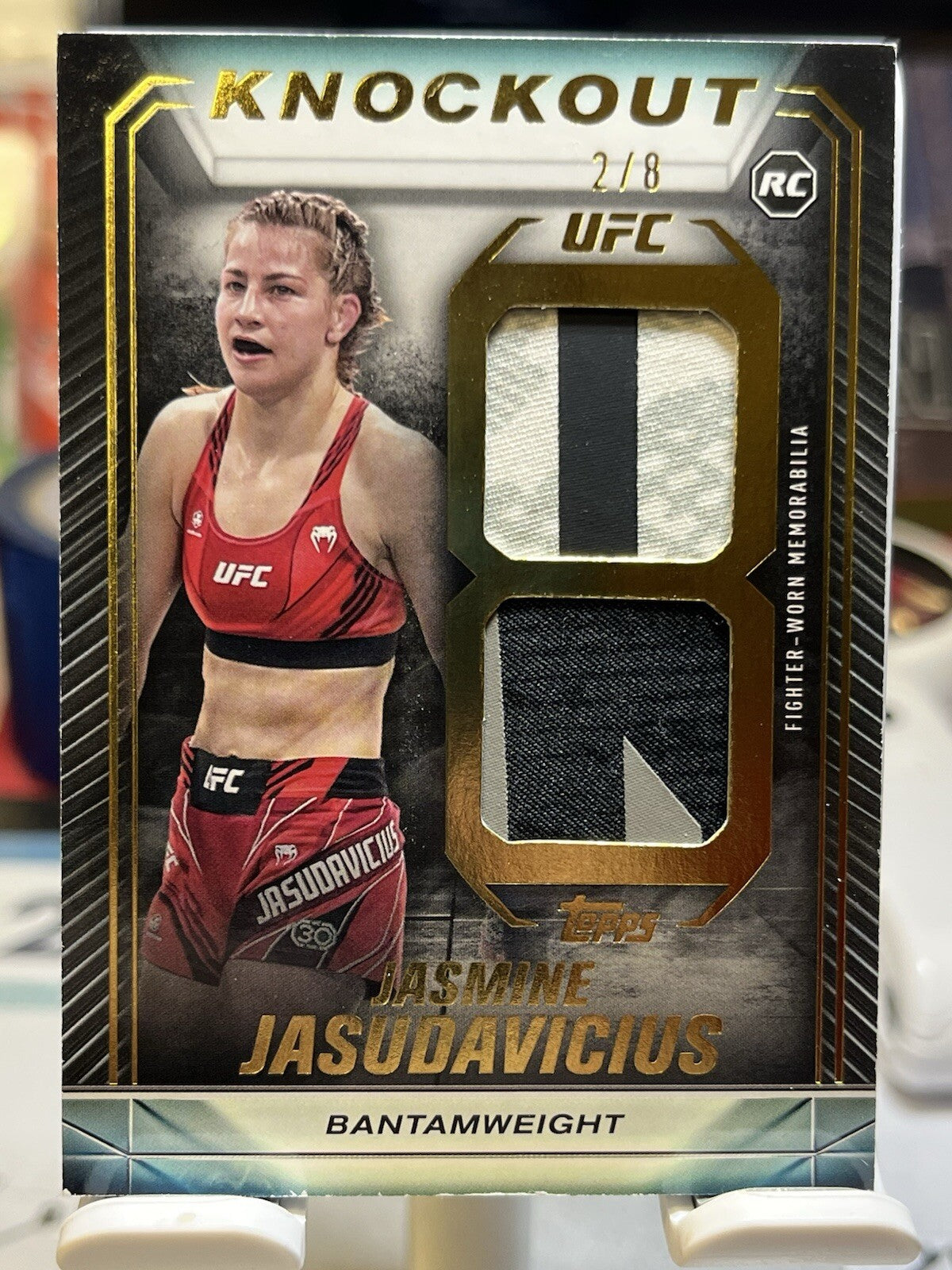 2024 Topps UFC Knockout #/8 Jasmine Jasudavicius Knockout Dual Relic Rookie Card