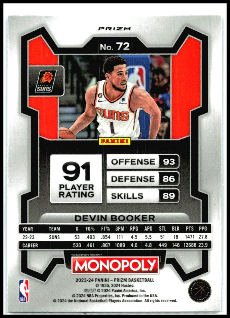 2023-24 Panini Prizm Monopoly Purple Wave #72 Devin Booker Phoenix Suns