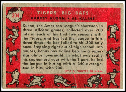1958 Topps #304 Tigers' Big Bats (Harvey Kuenn / Al Kaline) Detroit Tigers
