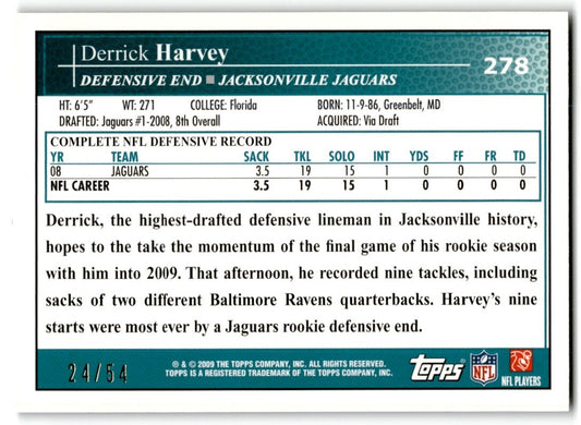 2009 Topps Black Derrick Harvey 24/54 Jacksonville Jaguars #278
