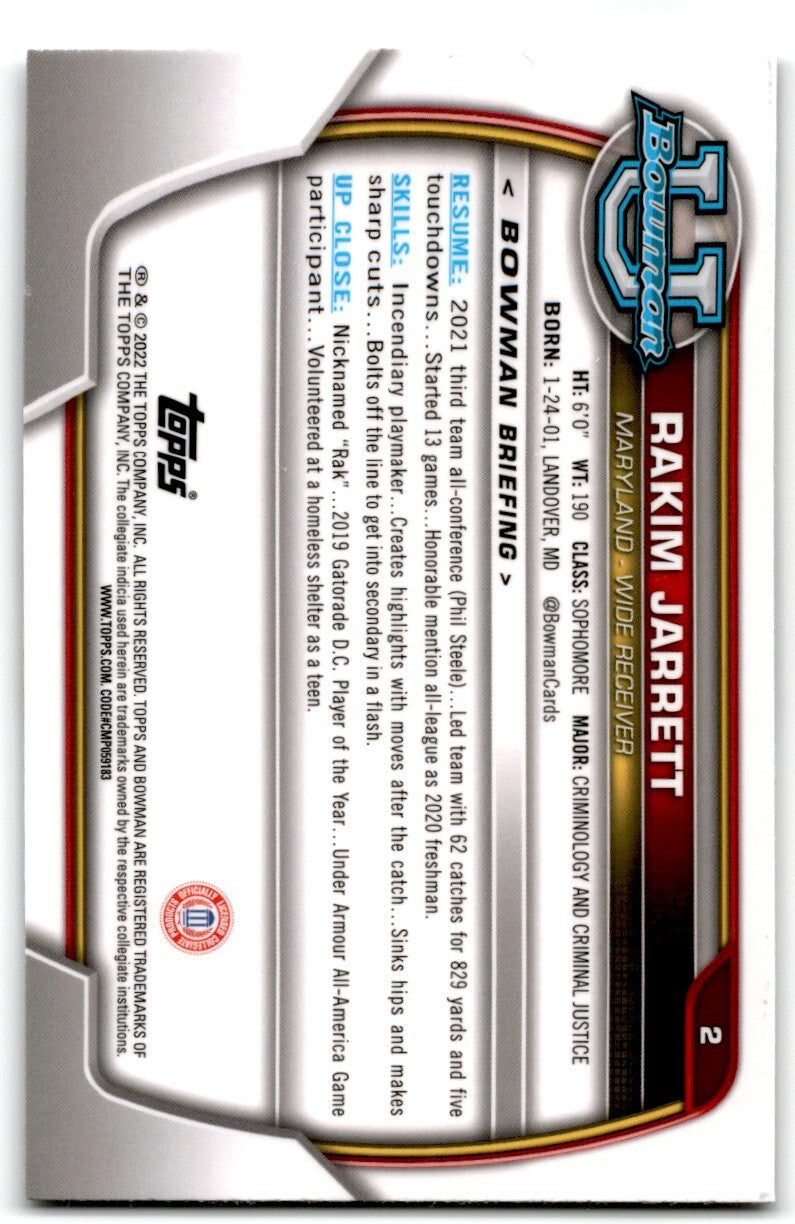 2022 bowman chrome university Rakim Jarrett Maryland Terrapins #2