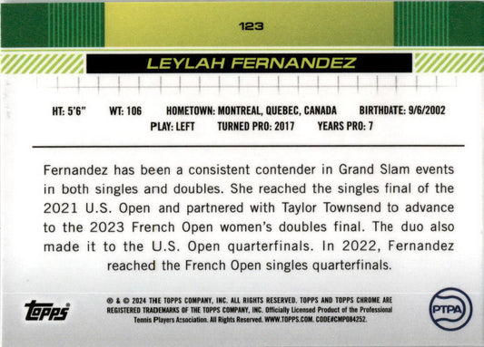 2024 Topps Chrome Tennis Negative Refractor #123 Leylah Fernandez