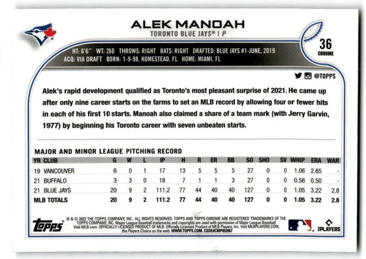 2022 Topps Chrome X-Fractor Alek Manoah Toronto Blue Jays #36