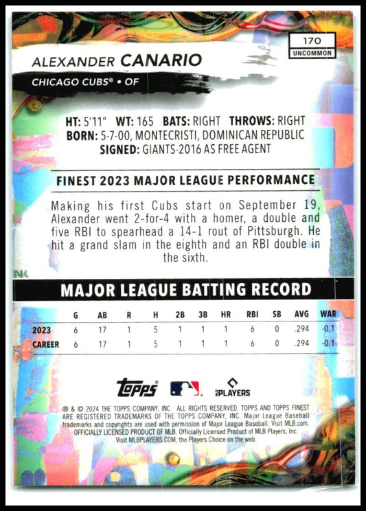 2025 Topps Finest #170 Alexander Canario Cubs