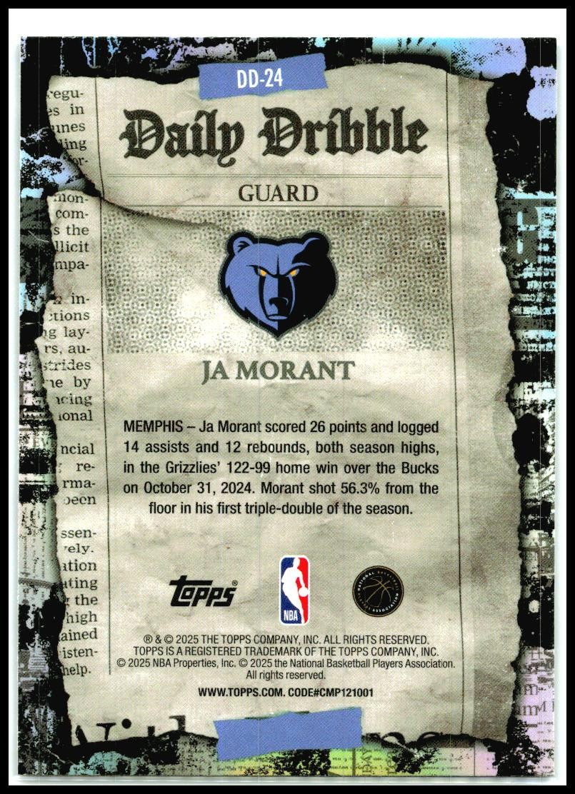 2025-26 Topps The Daily Dribble #DD-24 Ja Morant Memphis Grizzlies