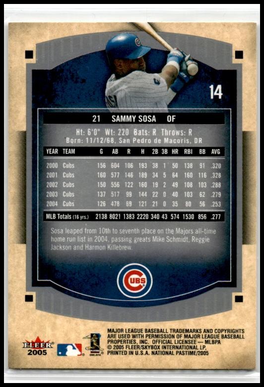 2005 Fleer National Pastime #14 Sammy Sosa Chicago Cubs