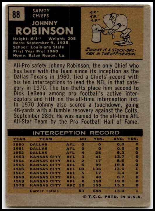 1971 Topps #88 Johnny Robinson Kansas City Chiefs
