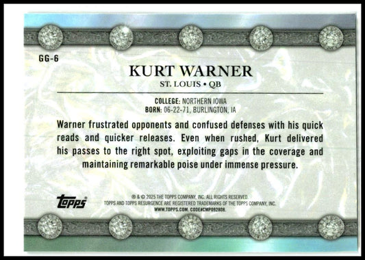 2024 Topps Resurgence Glimmer and Gleam #GG-6 Kurt Warner St. Louis Rams