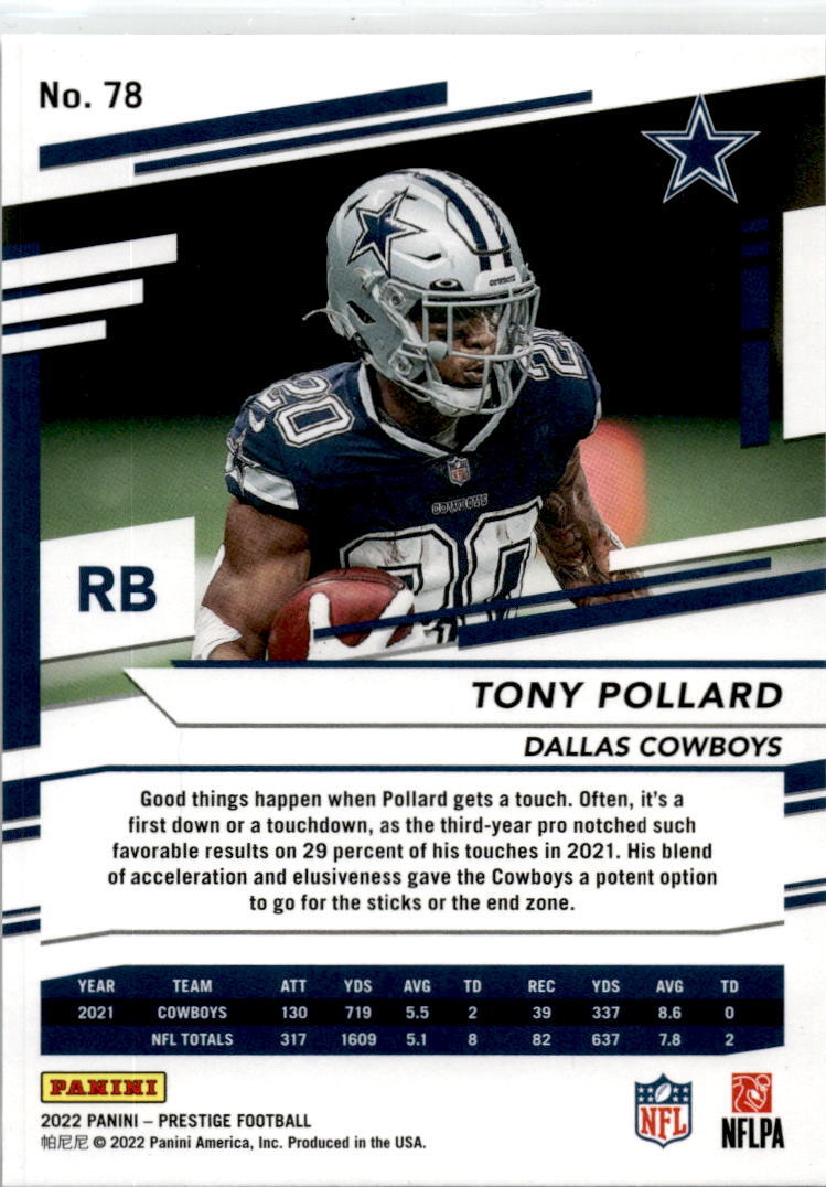 2022 Panini Prestige Green Parallel #78 Tony Pollard /249 Dallas Cowboys