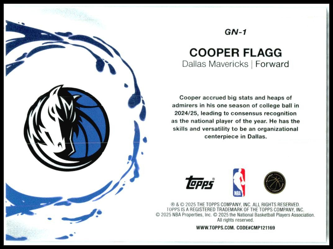 2025-26 Topps Generation Now #GN-1 Cooper Flagg Dallas Mavericks