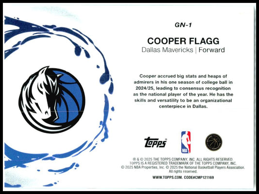 2025-26 Topps Generation Now #GN-1 Cooper Flagg Dallas Mavericks