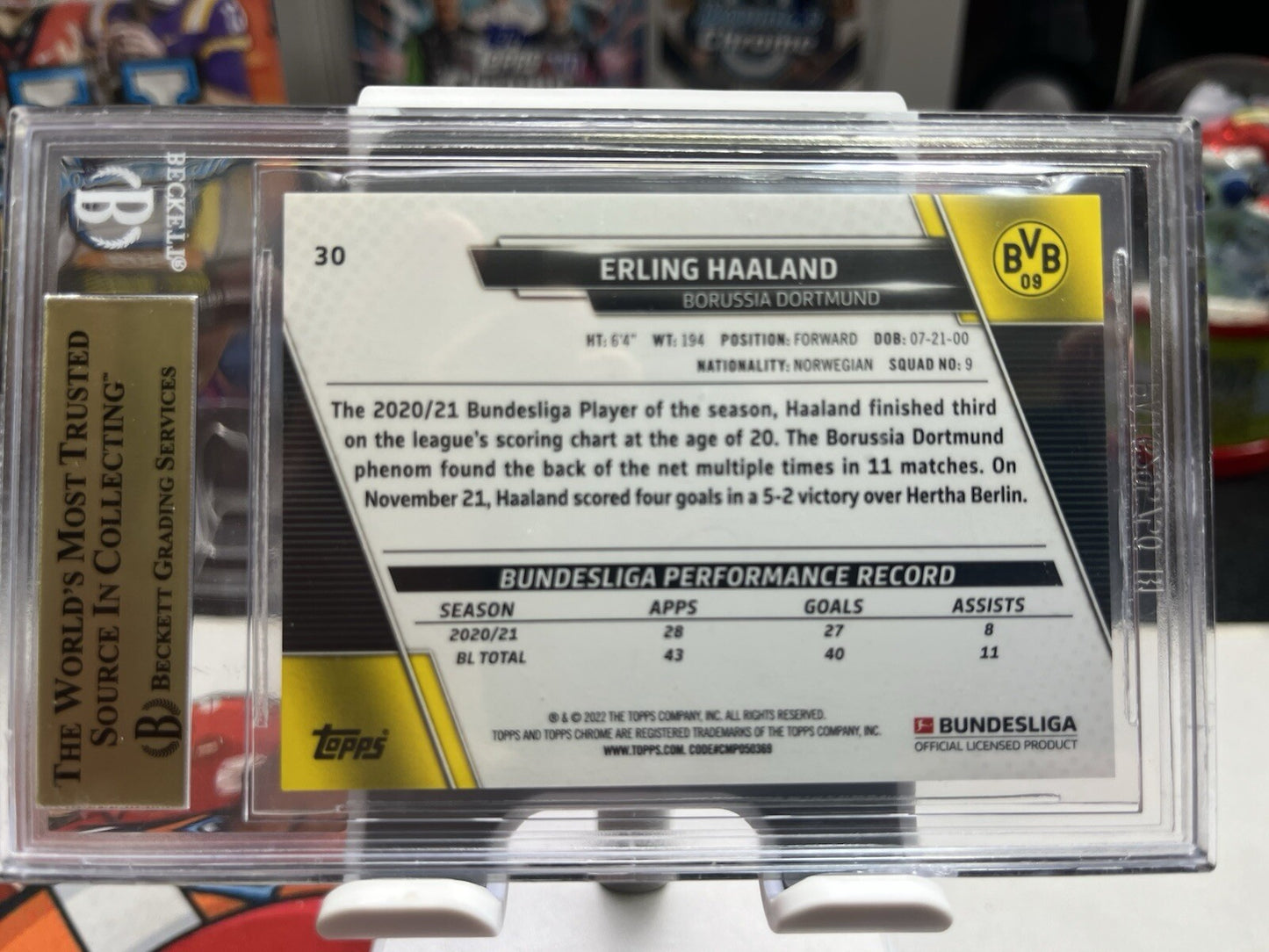 2022 Topps Chrome Bundesliga Gold Ray Wave Refractor ERLING HAALAND #30 BGS 9.5