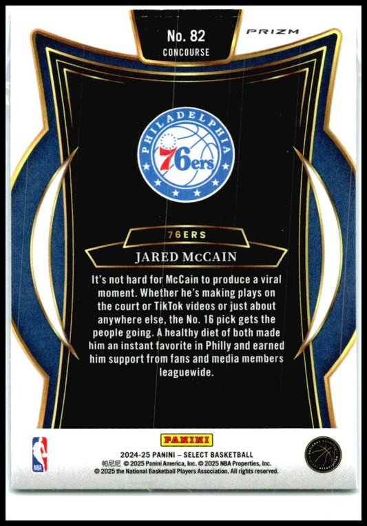 2024-25 Panini Select Blue Cracked Ice Prizm #82 Jared McCain Rookie 76ers