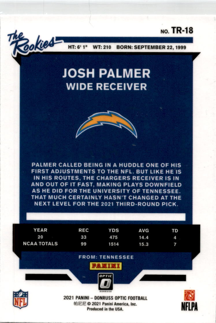 2021 Donruss Optic The Rookies #TR-18 Josh Palmer Los Angeles Chargers.