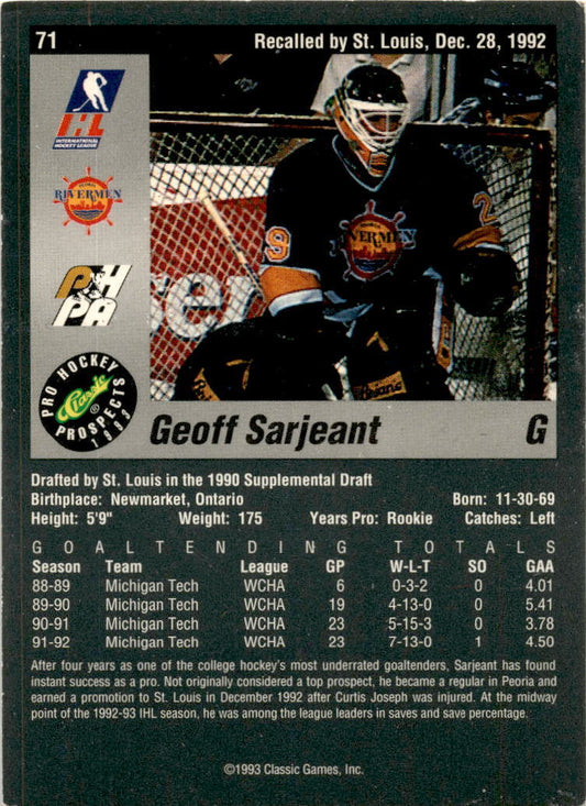 1993 Classic Pro Prospects #71 Geoff Peoria Rivermen