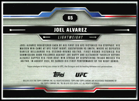 2025 Topps Chrome UFC Negative Refractor #65 Joel Alvarez