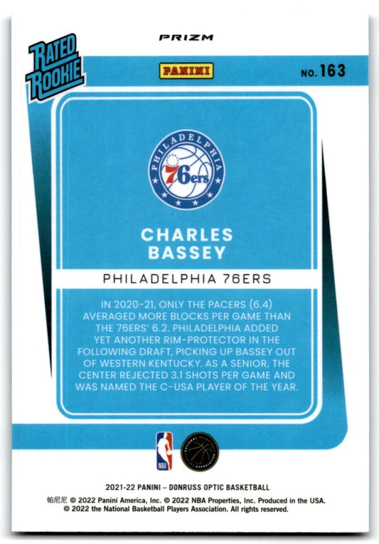 2021-22 Blue Velocity Prizm Charles Bassey Rookie Philadelphia 76ers #163